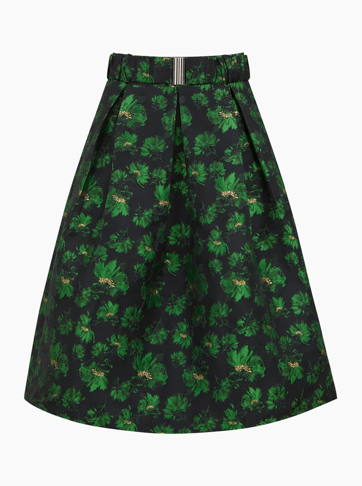 Jacquard Skirt With Belt - Dark Green Jacquard