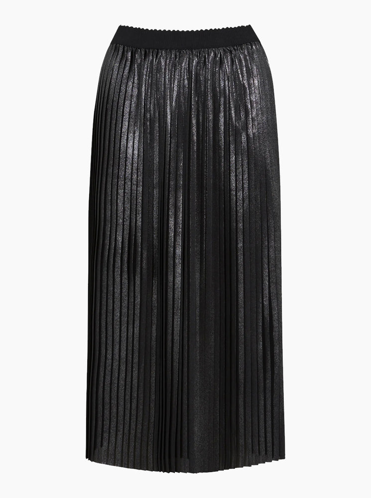 Plisse Skirt With Foil - Metallic Black