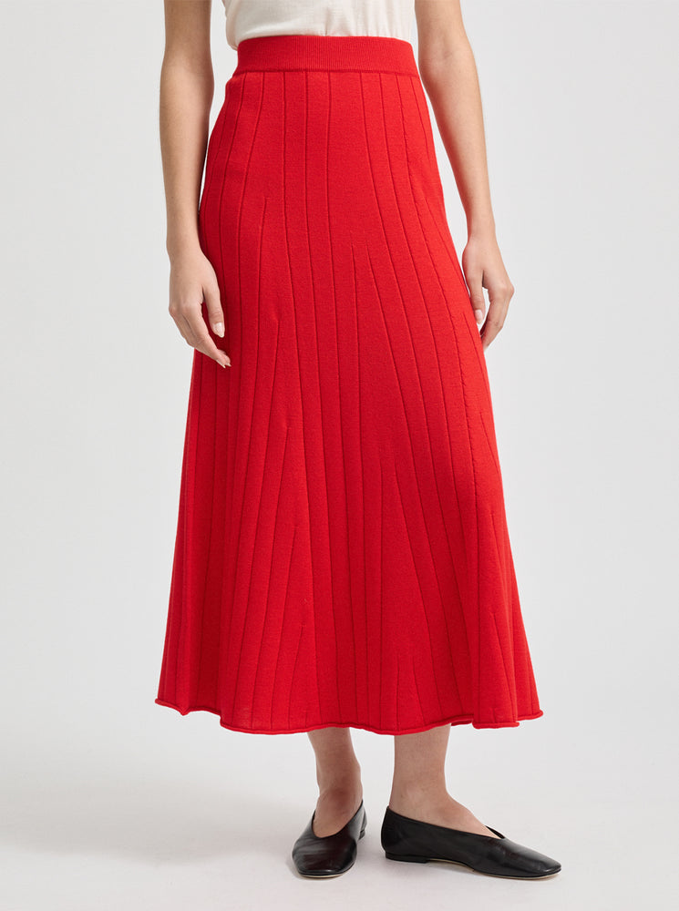 Fine Rib Skirt - Red