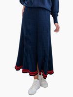 Rebecca Knit Skirt with Stripe - Navy/Poppy