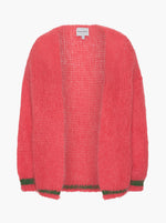 Olivia Mohair Cardigan - Coral Red W/ Jade Green Lurex