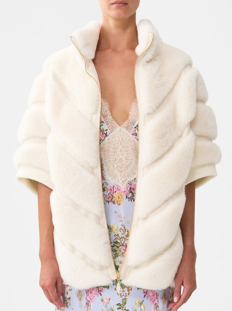 Faux Fur Short Sleeve Slouch Jacket - Tiled In Time