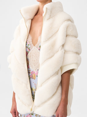 Faux Fur Short Sleeve Slouch Jacket - Tiled In Time