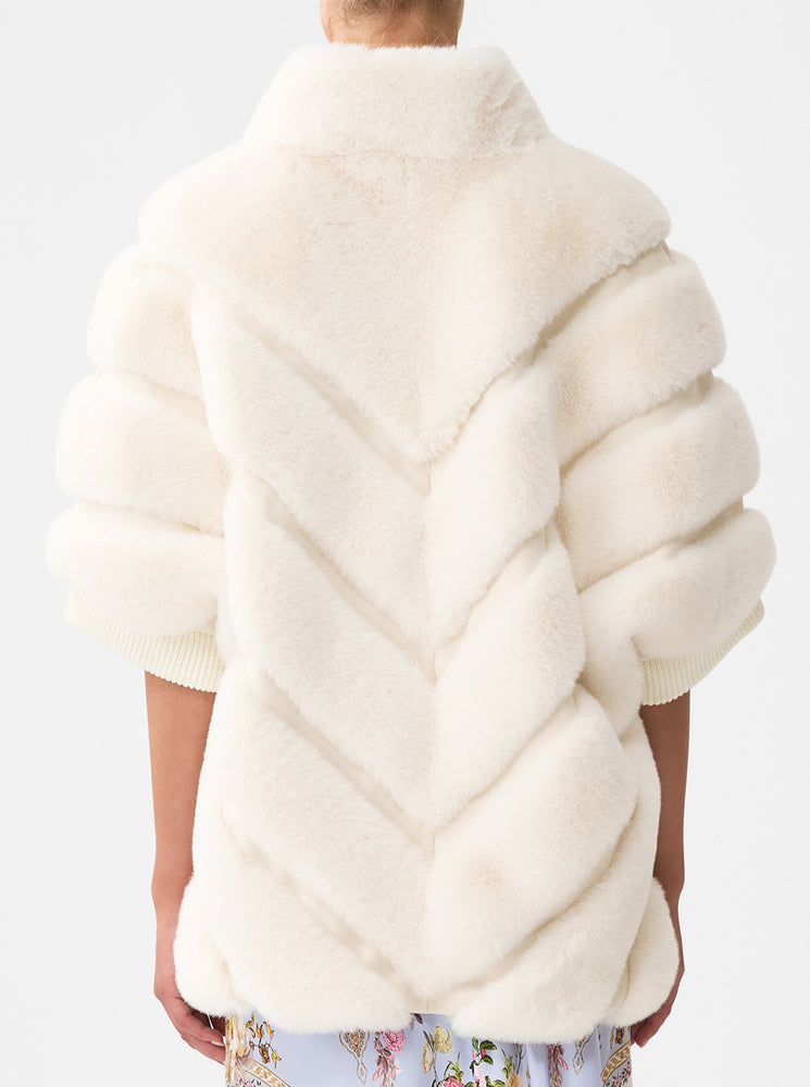 Faux Fur Short Sleeve Slouch Jacket - Tiled In Time