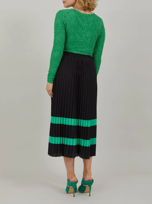Pleated Skirt With Stripes - Black/Green Stripe