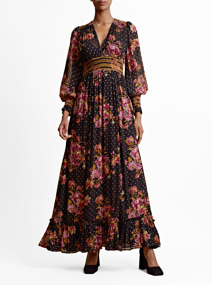 
            
                Load image into Gallery viewer, Golden Georgette Maxi Dress - Autumn Bouquet
            
        