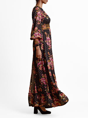 
            
                Load image into Gallery viewer, Golden Georgette Maxi Dress - Autumn Bouquet
            
        