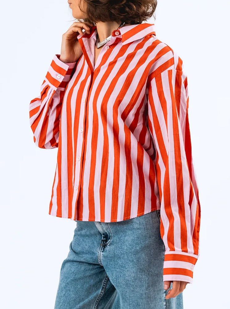 BleekerLL Shirt LS - Orange/Pink Stripe