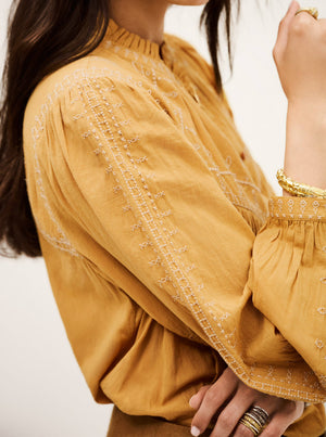 Jaky Embroidered Boho Shirt - Beige