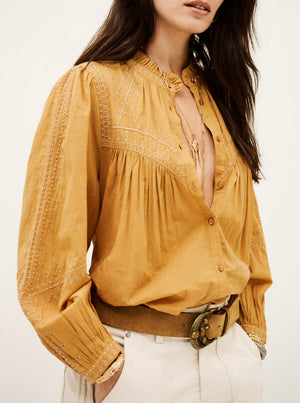 Jaky Embroidered Boho Shirt - Beige