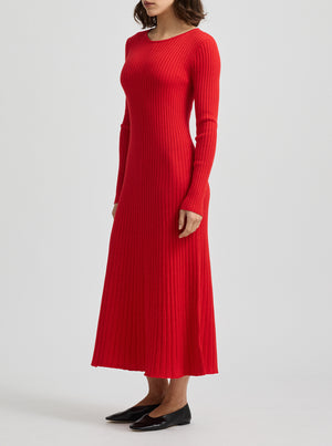 Fine Rib Dress - Red