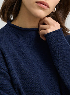 Relaxed Fit Mock Neck - Navy