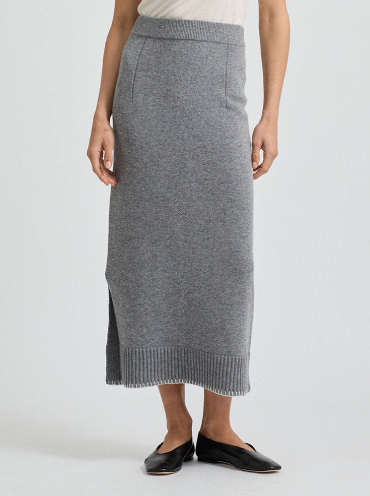 Blanket Stitch Skirt - Mid Grey