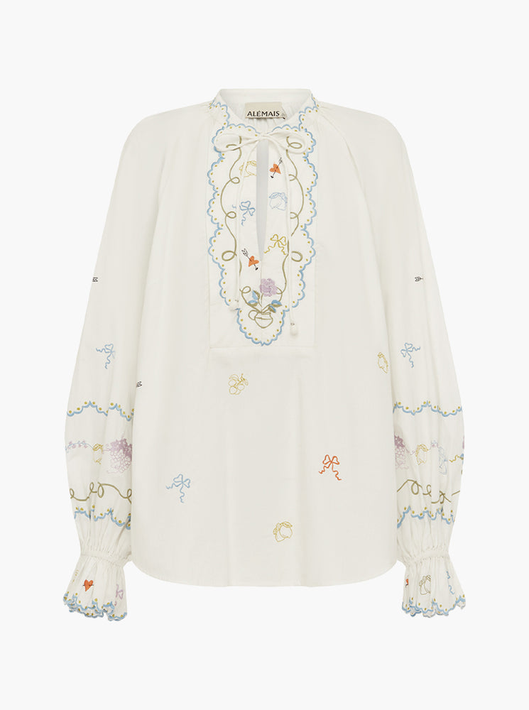 Giulia Embroidered Blouse - Cream