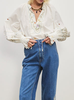 Giulia Embroidered Blouse - Cream
