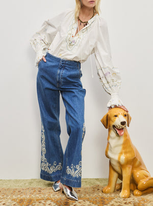 Giulia Embroidered Blouse - Cream