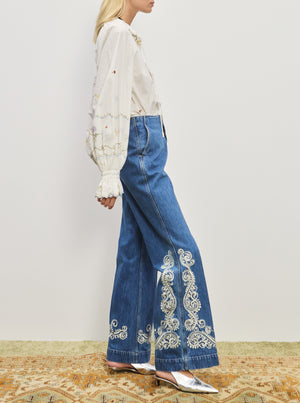 Giulia Embroidered Blouse - Cream