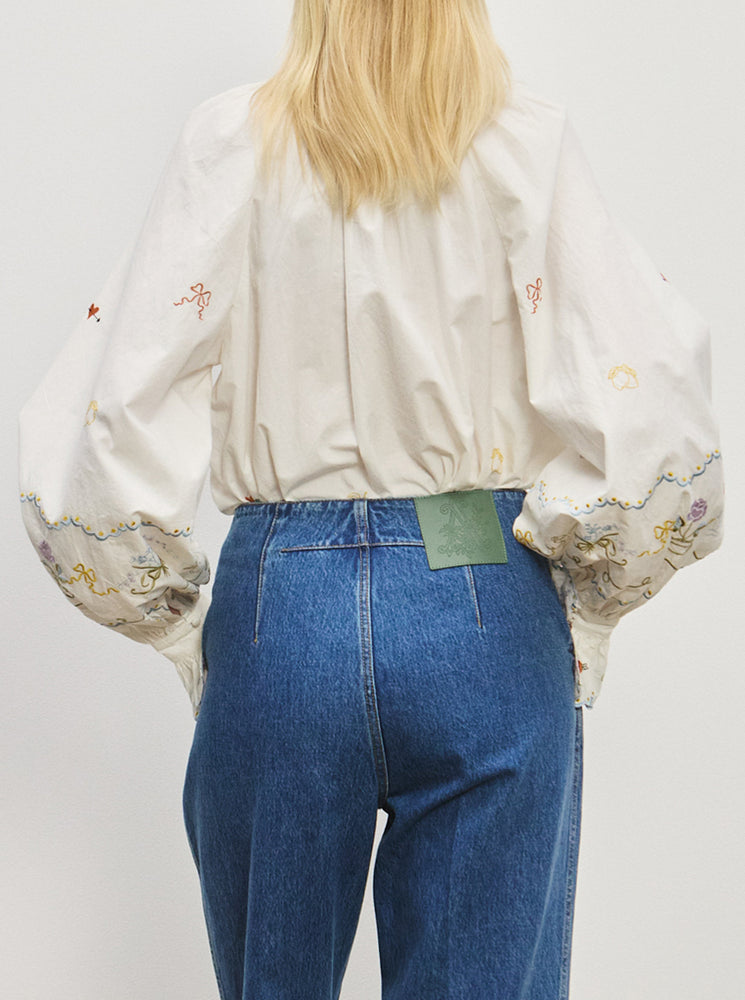 Giulia Embroidered Blouse - Cream