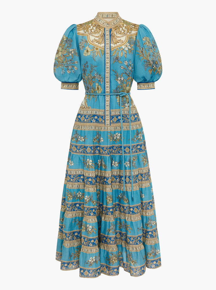 Cassie Tiered Midi Dress - Blue