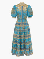 Cassie Tiered Midi Dress - Blue