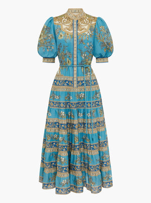Cassie Tiered Midi Dress - Blue