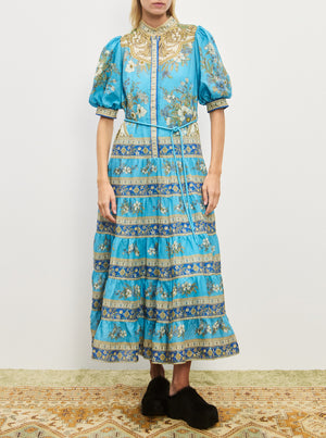 Cassie Tiered Midi Dress - Blue