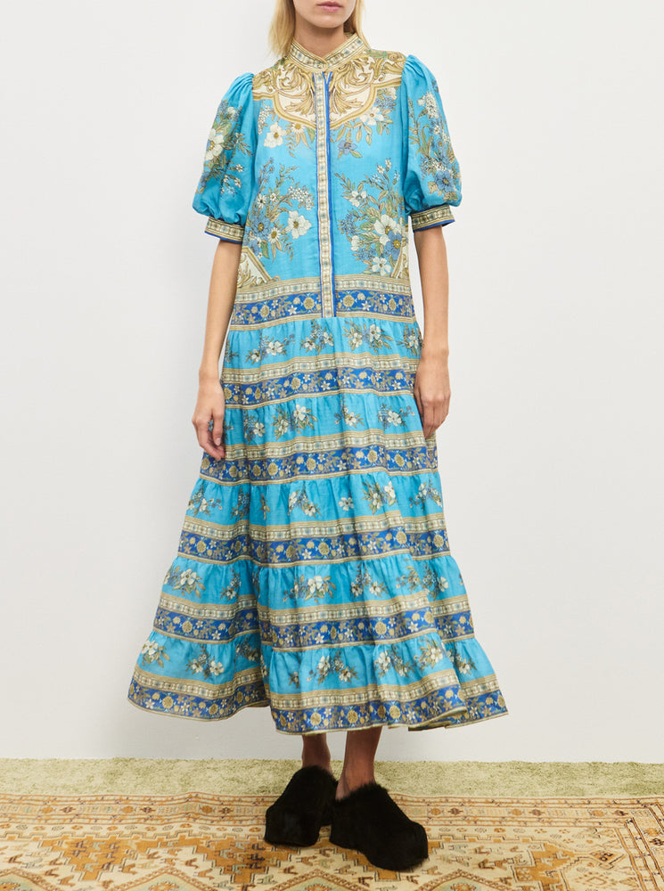 Cassie Tiered Midi Dress - Blue