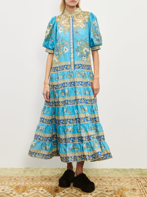 Cassie Tiered Midi Dress - Blue