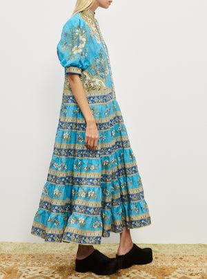 Cassie Tiered Midi Dress - Blue