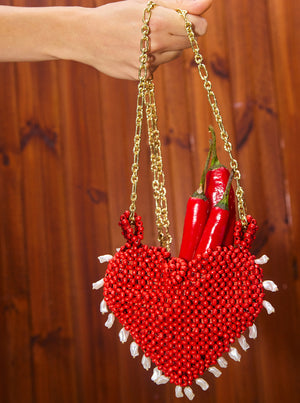 Carmelo Beaded Heart Bag - Tomato