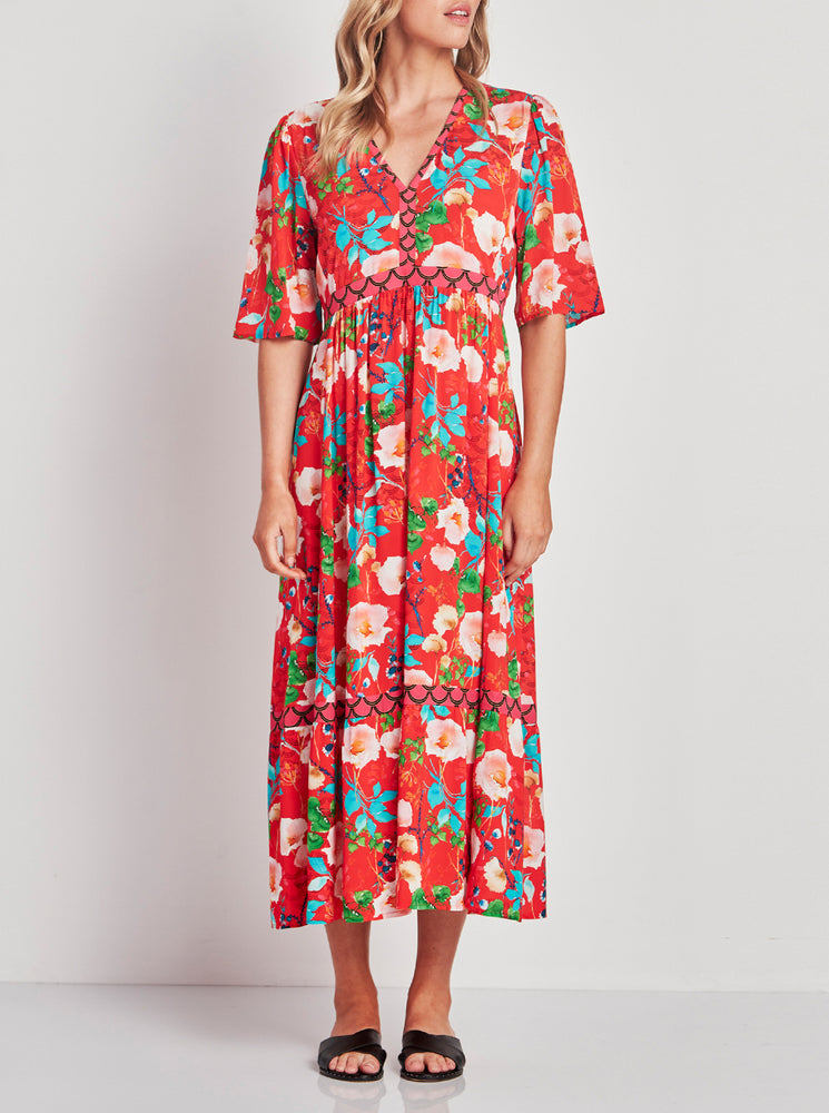 Aiko Dress - Red Floral Print