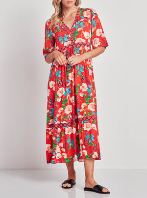 Aiko Dress - Red Floral Print