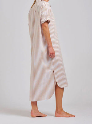 
            
                Load image into Gallery viewer, The Annie Relaxed Short Sleeve Shirtdress - Stone White Stripe
            
        