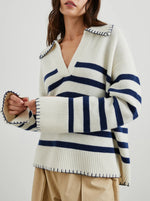 Athena Sweater - Ivory Navy Stripe
