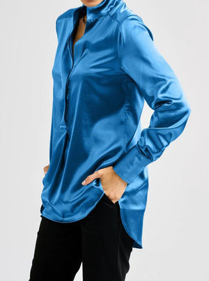 The Aviva Popover Silk Shirt - Azure Blue