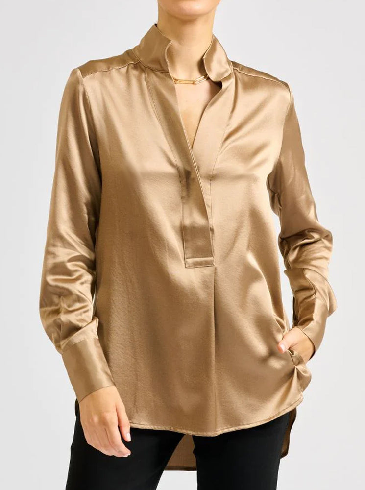 The Aviva Popover Silk Shirt - Cinnamon
