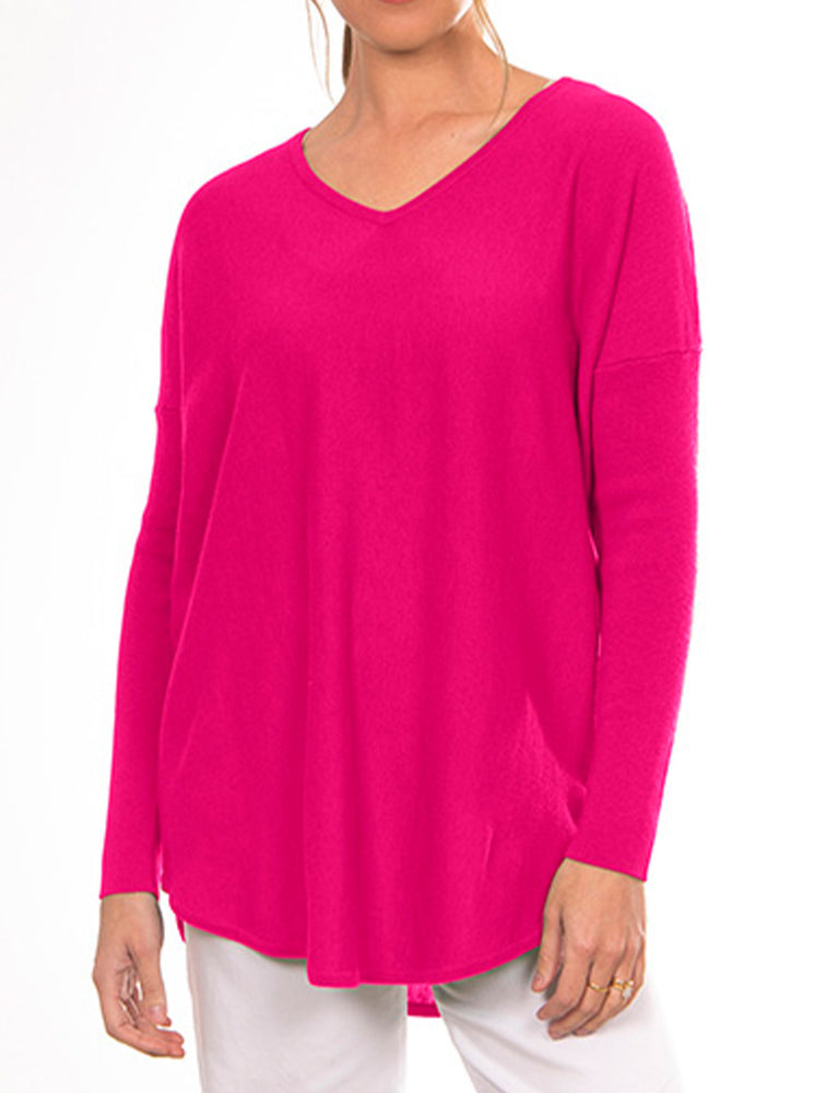 Queen Vee Essential Curved Hem Vee Pullover - Chateau Rose