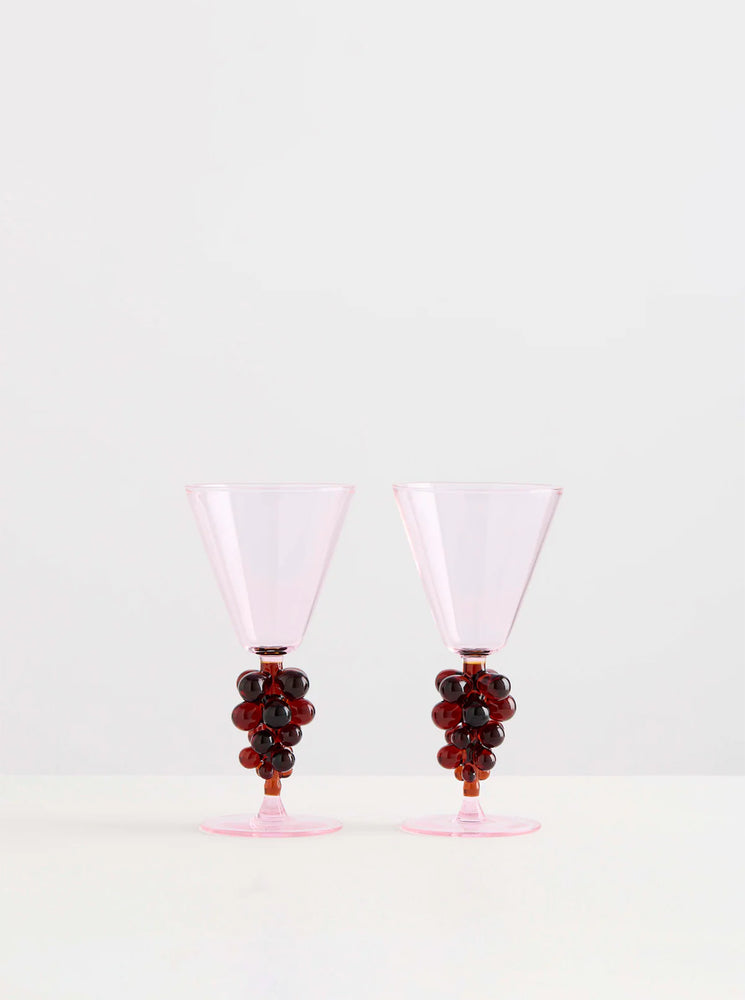 2 Bordeaux Wine Glasses - Pink/Amber
