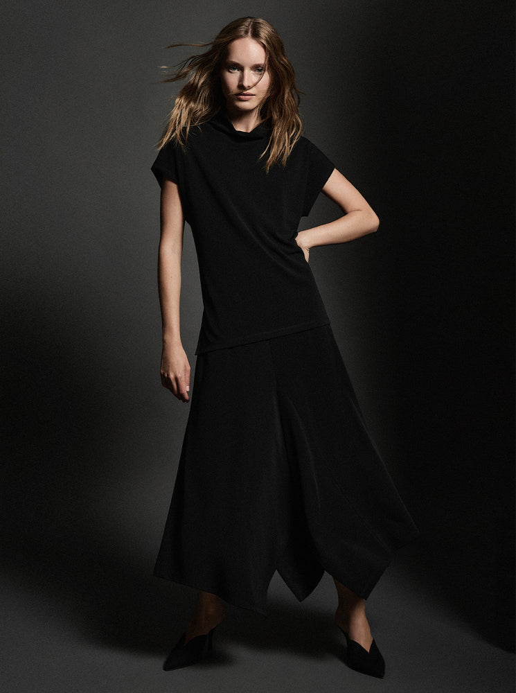 Powder Knit Trapeze Skirt - Black