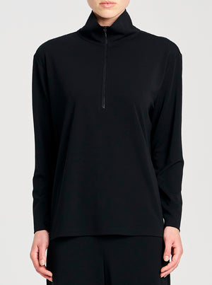 Powder Knit Zip Front Sweater - Black