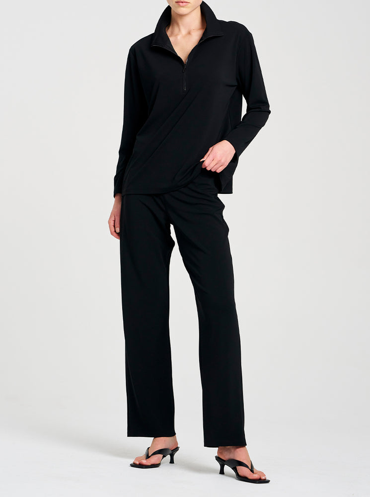 Powder Knit Zip Front Sweater - Black