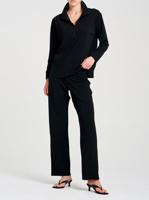 Powder Knit Zip Front Sweater - Black