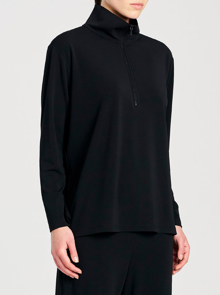Powder Knit Zip Front Sweater - Black