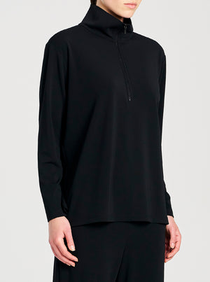 Powder Knit Zip Front Sweater - Black