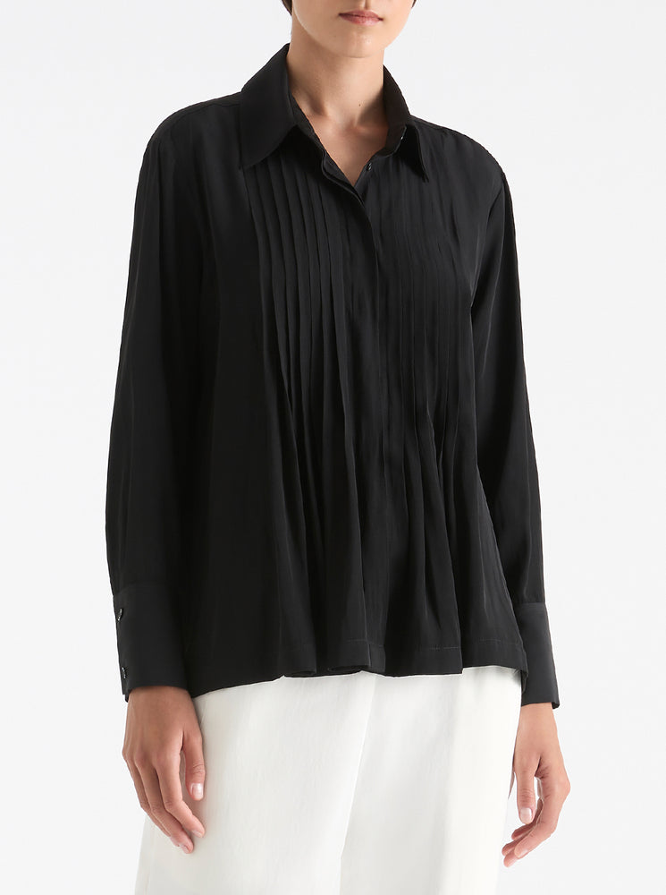 Straw Pleat Shirt - Black