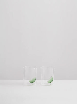 2 Gin & Tonic Glasses - Clear/Green