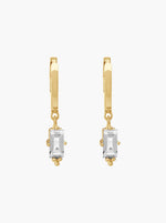 Huggies with Hanging White Topaz Baguette - 18 KT Gold Plate