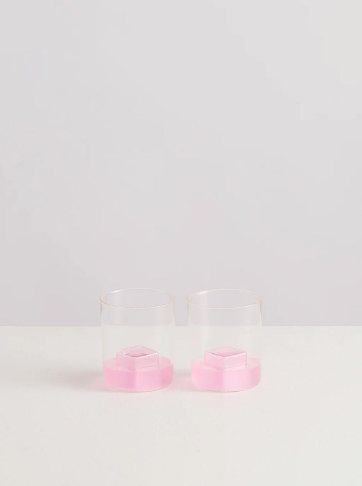 2 Pink Ice Goblets - Clear/Pink