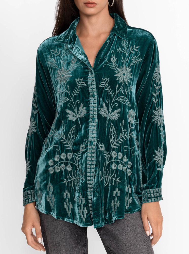 Georgina Velvet Oversized Shirt - Deep Teal