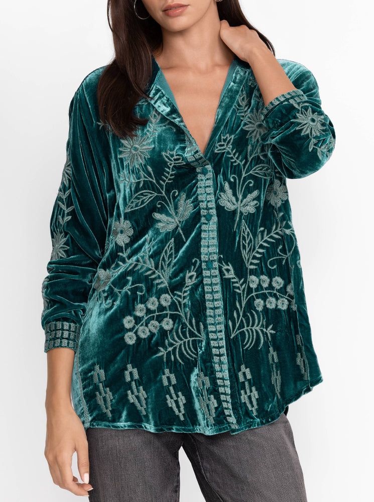 Georgina Velvet Oversized Shirt - Deep Teal